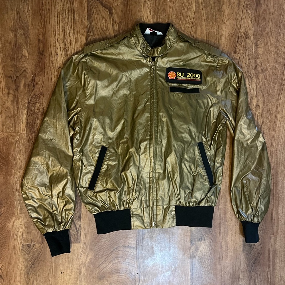 Vintage MVP 90s Shell racing jacket gold and black jacket. Size M.